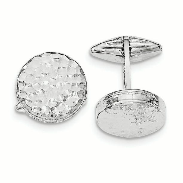 Jewel Tie Sterling Silver Polished & Hammered Round Cuff Link Jewel Tie Sterling Silver Polished & Hammered Round Cuff Link
